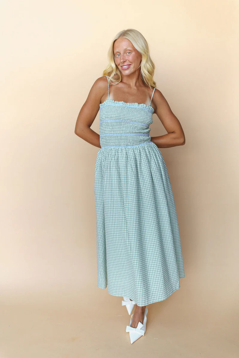Junie Gingham Midi in Green | Henly