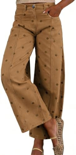 chouyatou Women's 2026 Polka Dot Pattern Barrel Jeans Boyfriend Y2K Casual Wide Leg Mid Rise Deni... | Amazon (US)