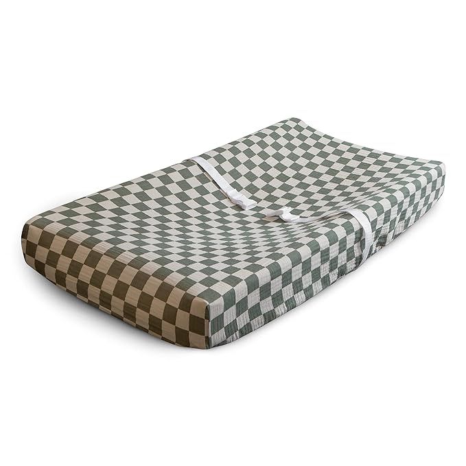 mushie Extra Soft Muslin Fitted Changing Pad Cover (Olive Check) | Amazon (US)
