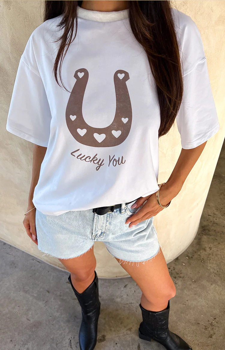 Lucky You White Western Tee | Beginning Boutique (AU)