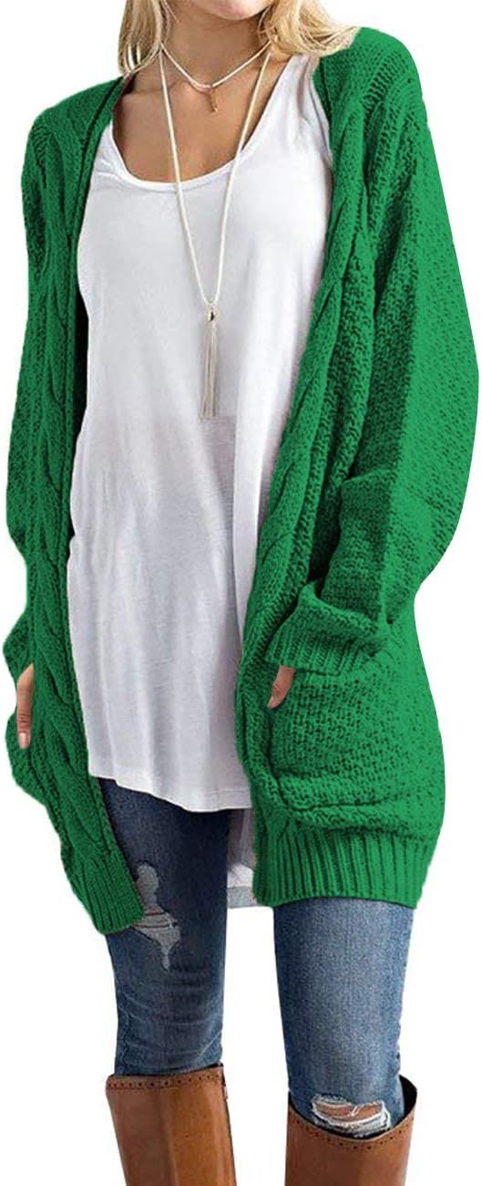 U.Vomade Women's Sweaters Boho Long Sleeve Open Front Chunky Cable Knit Cardigan | Amazon (US)