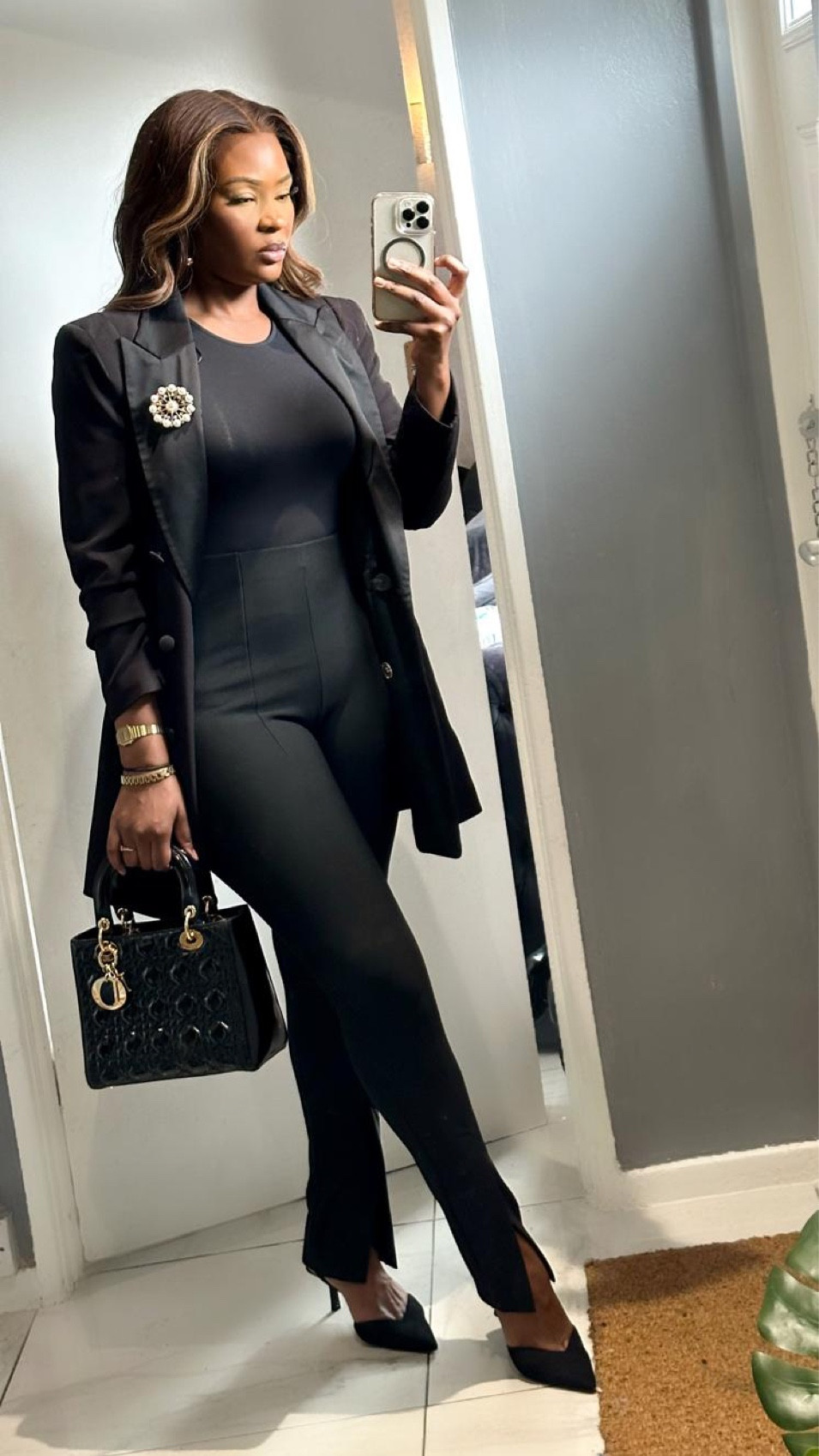 Black fitted blazer, slip hem leggings, black long sleeve body suit, black sling back heels, plt, coast, Stradivarius, office outfits 

#LTKeurope #LTKSeasonal #LTKstyletip