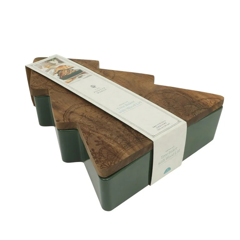 The Pioneer Woman 15-Inch Tree-Shaped Stoneware Baker with Wood Lid, Green | Walmart (US)