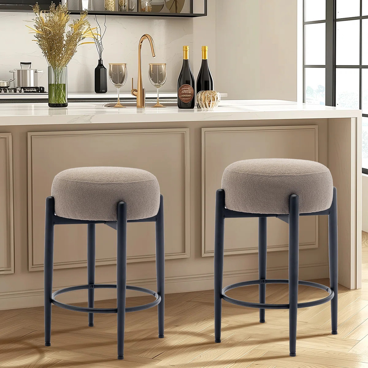 Carie 24" Sherpa Upholstered Counter Stool - Soft & Stylish Bar Stool, Multiple Colors, Modern Ki... | Wayfair North America