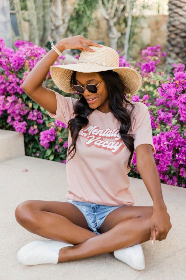 Mentally On Vacay Graphic Tee Heather Peach | The Pink Lily Boutique