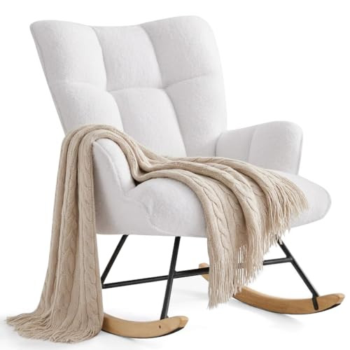 Zedachica Rocking Chair Nursery Teddy Upholstered Glider Rocker Rocking Accent Chair Padded Seat ... | Amazon (US)