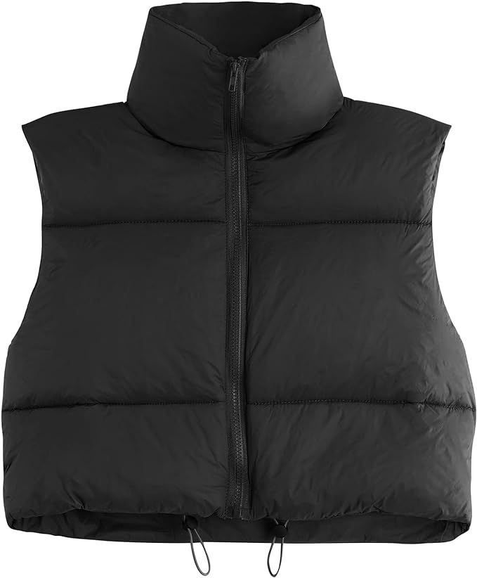 Zando Women Cropped Puffer Vest Sleeveless Lightweight Warm Vest Outerwear Full Zip Stand Collar ... | Amazon (US)
