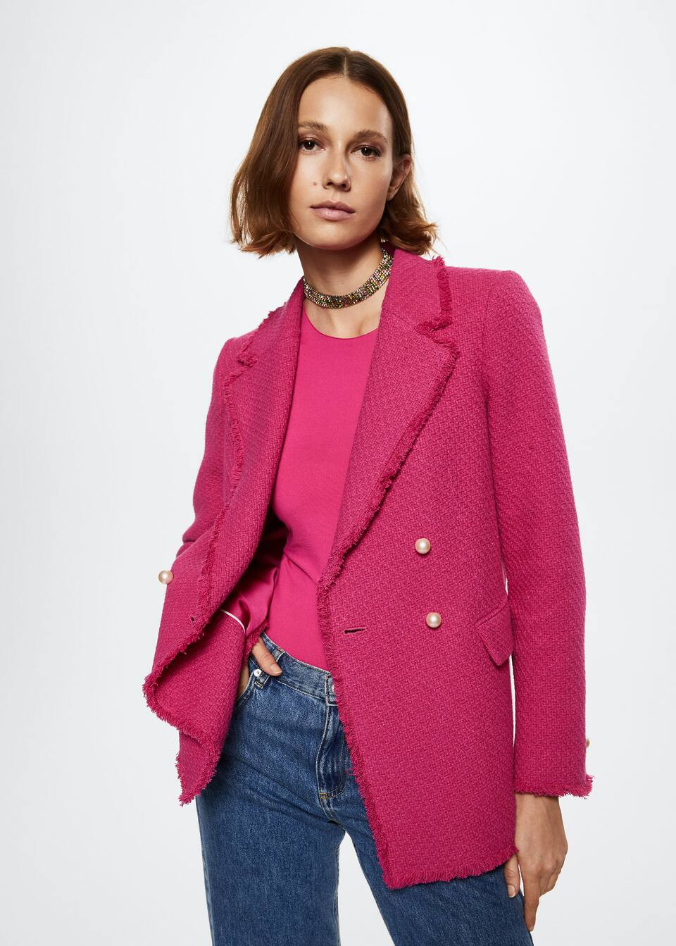 Buttons tweed blazer -  Women | Mango USA | MANGO (US)