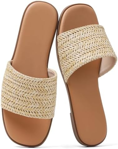 Tscoyuki Slides Sandals for Women Basic Slip On Flat Sandals Open Toe Comfort Beach Sandals Slipp... | Amazon (US)