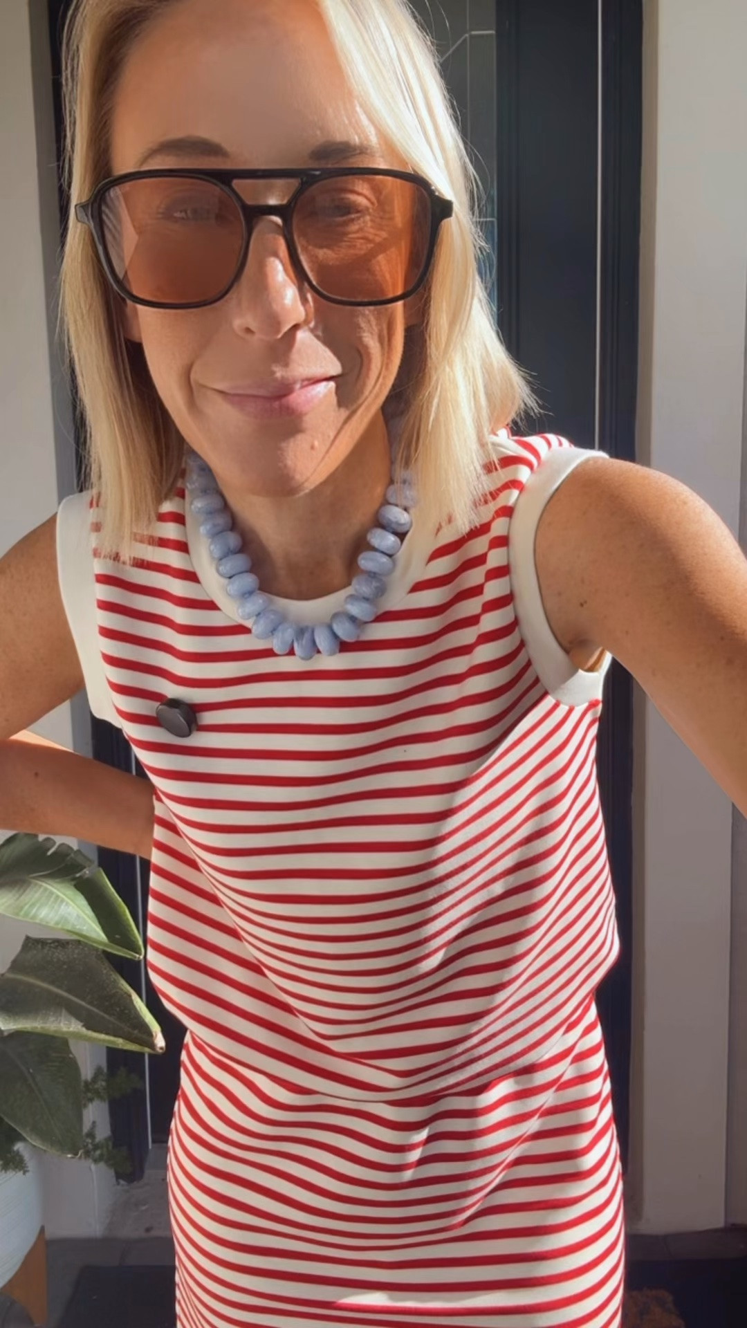 My bus stop ootd:
• striped 2-piece skort set - size small. Muscle tank top and skirt with shorts underneath.
• sunglasses, necklace, and sandals all linked.

#LTKootd #LTKSeasonal #LTKOver40
