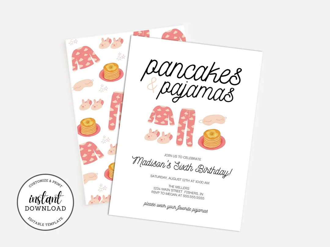 Pancakes and Pajamas Birthday Party Invitation Breakfast - Etsy | Etsy (US)