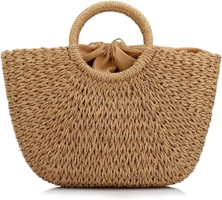 MilkyWay Straw Tote for Women, Straw Beach Bag Summer Large Woven Round Top Handle Handbag Hobo N... | Amazon (US)