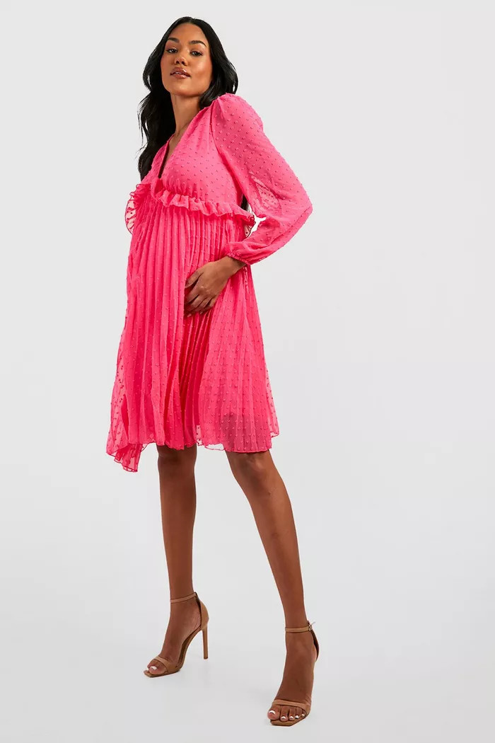 Maternity Occasion Pleated Smock Dress | Boohoo.com (US & CA)