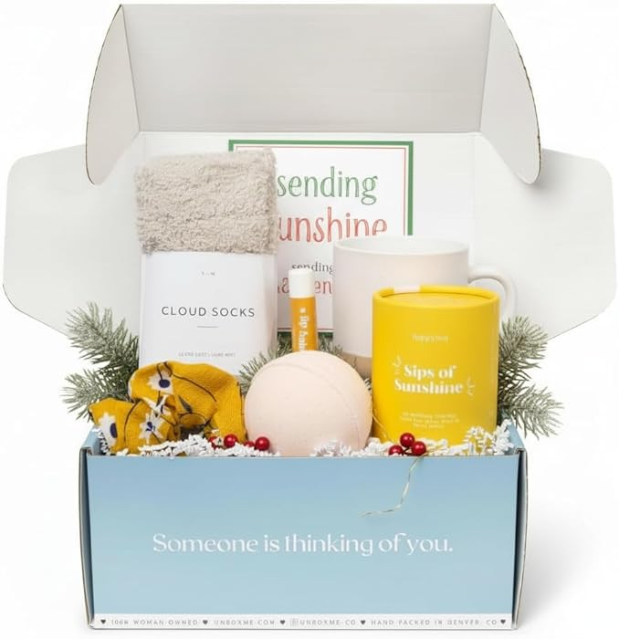 Unboxme Sunshine Spa Gift Basket for Women, Care Package with Tea, Mug, Bath Bomb, Socks, Self Ca... | Amazon (US)