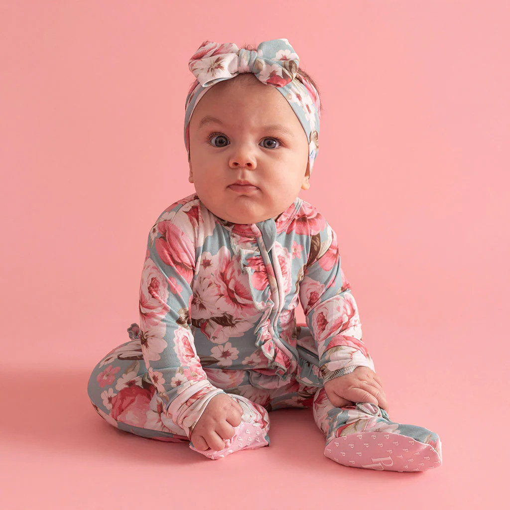 Floral Green Baby Girl Sleeper | Briana | Posh Peanut