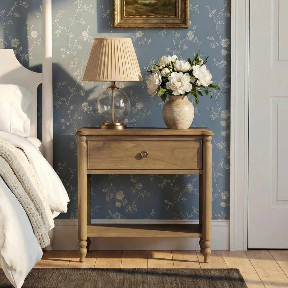 Ashford Turned Leg Nightstand With Drawer And Shelf, 28"W, Chestnut Brown | Wayfair North America