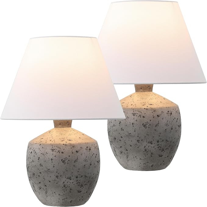 JONATHAN Y 18" Antique Gray Modern Concrete Effect Table Lamp Set of 2, Scandinavian Bedside Lamp... | Amazon (US)