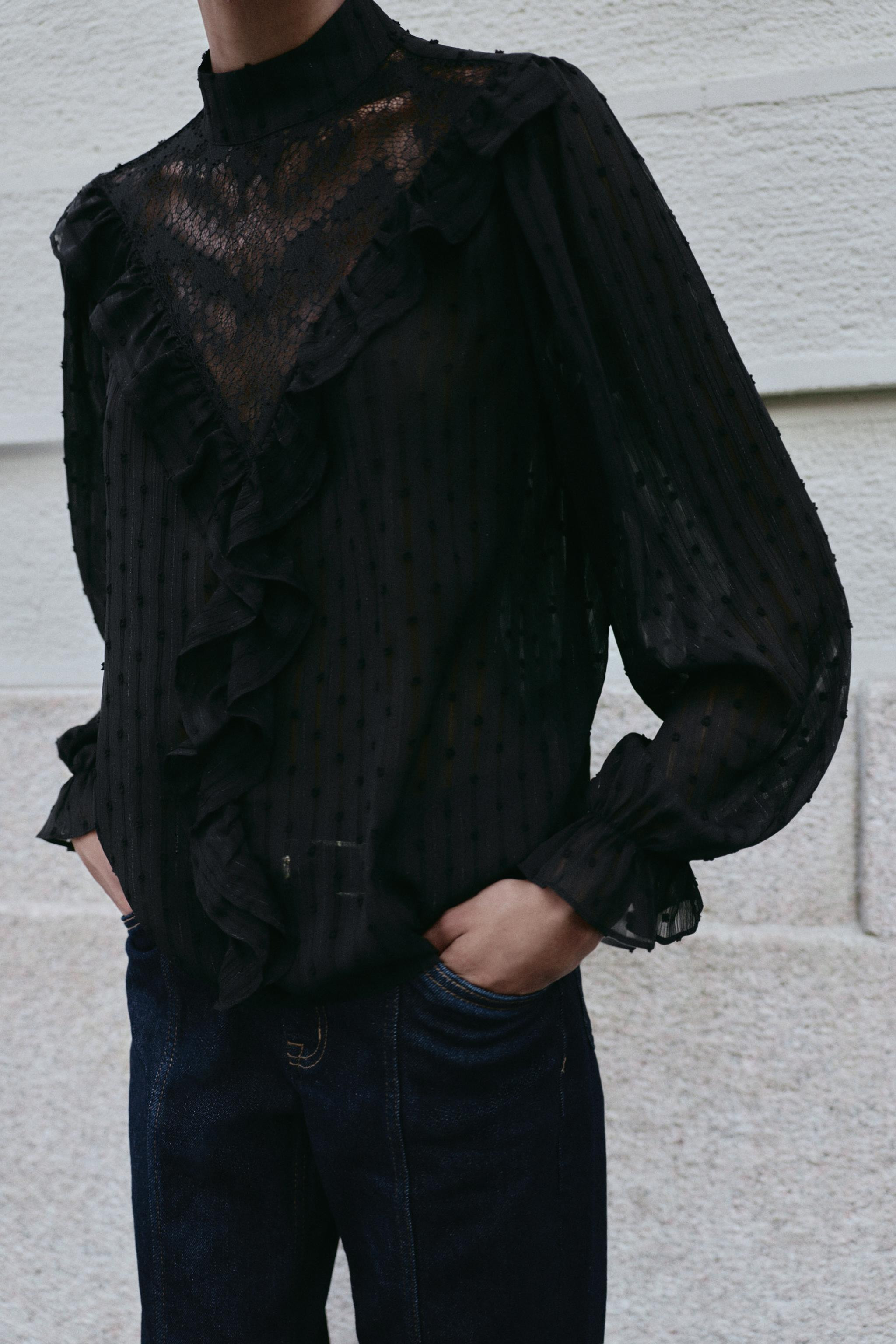 DOTTED MESH LACE SHIRT | Zara US