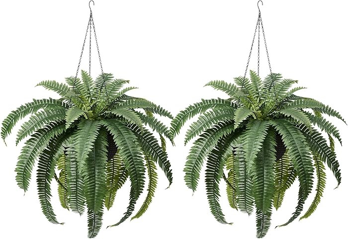 48" Artificial Boston Fern Hanging Plants with Basket - UV Resistant Fake Plant for Outdoor Indoo... | Amazon (US)