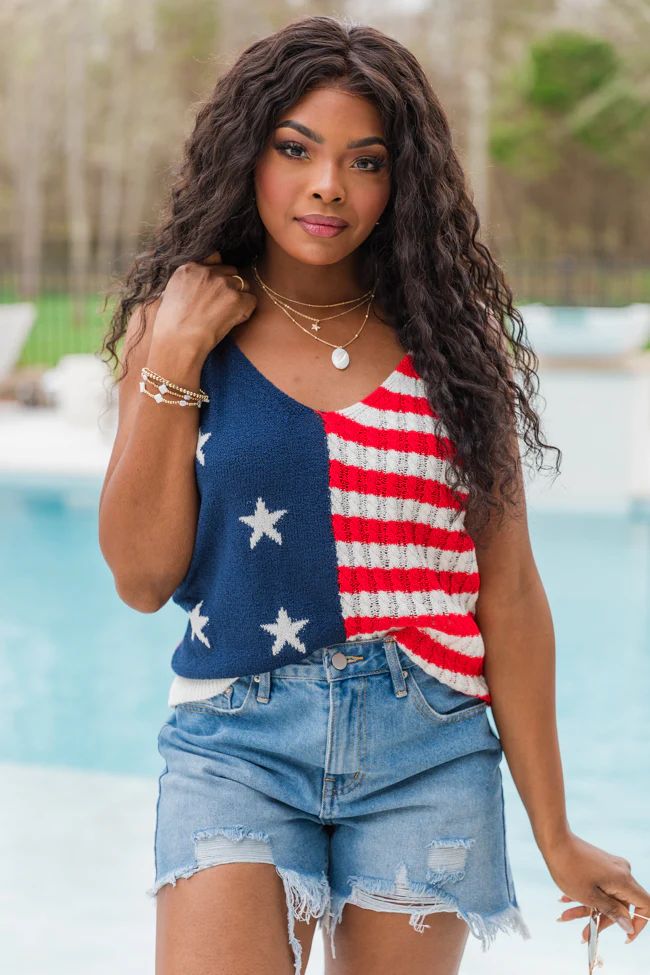 We The People American Flag Sweater Tank | Pink Lily
