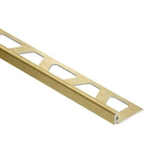 Jolly Brushed Brass Anodized Aluminum 0.438 in. x 98.5 in. Metal L-Angle Tile Edge Trim | The Home Depot