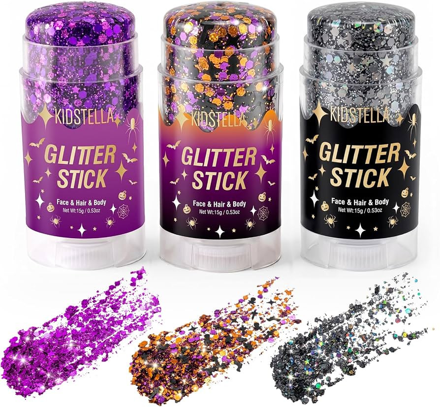 Halloween Body Glitter Stick for Face and Hair, Bat Cross Ghosts Sequins | Amazon (US)