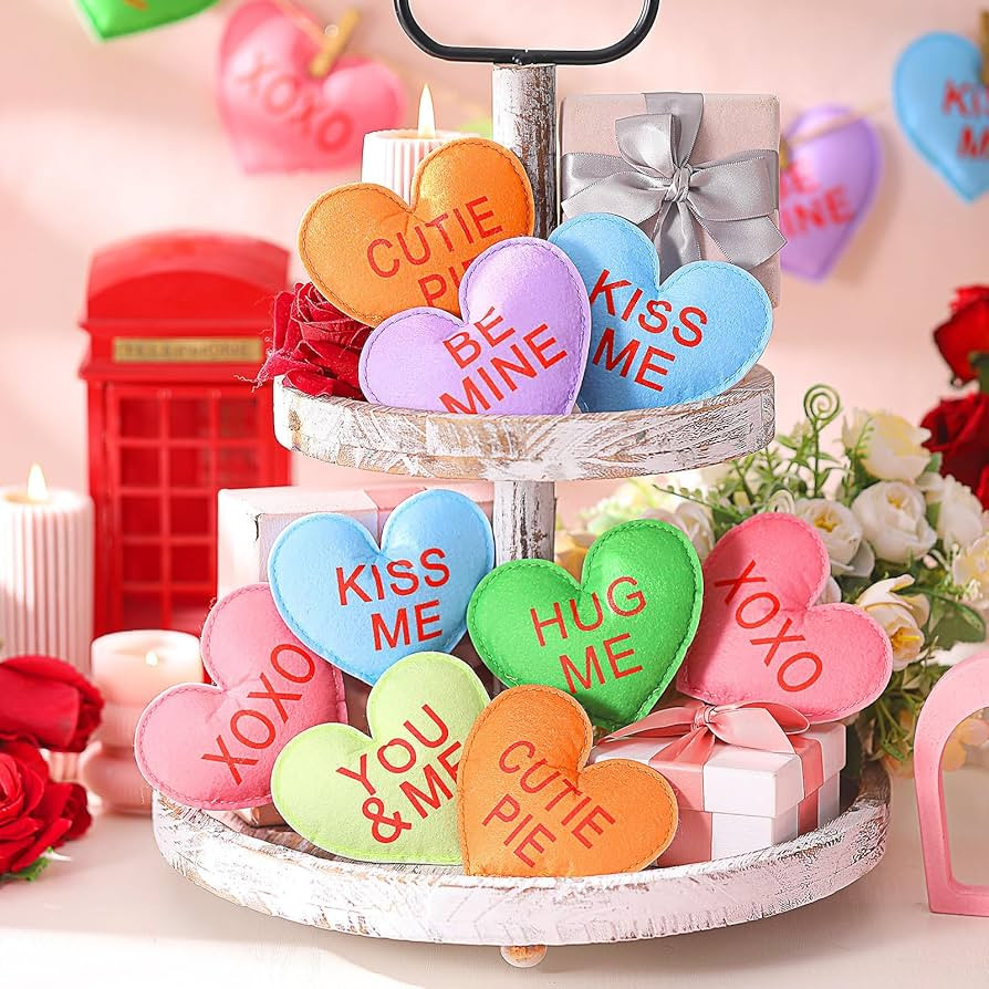 24 Pcs Valentine's Day Conversation Heart Decoration Stuffed Fabric Heart Ornament Rustic Colorfu... | Amazon (US)
