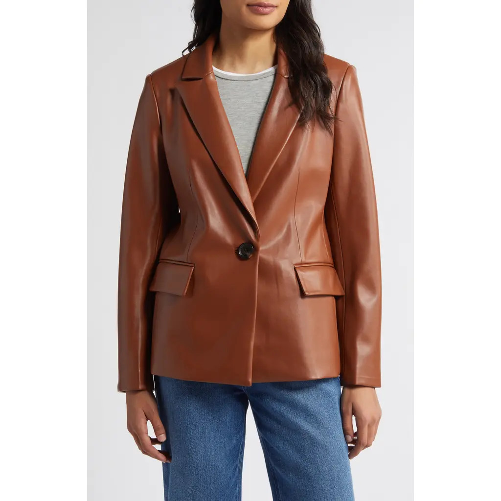 Sam Edelman Faux Leather Blazer in Cognac at Nordstrom, Size Large | Nordstrom