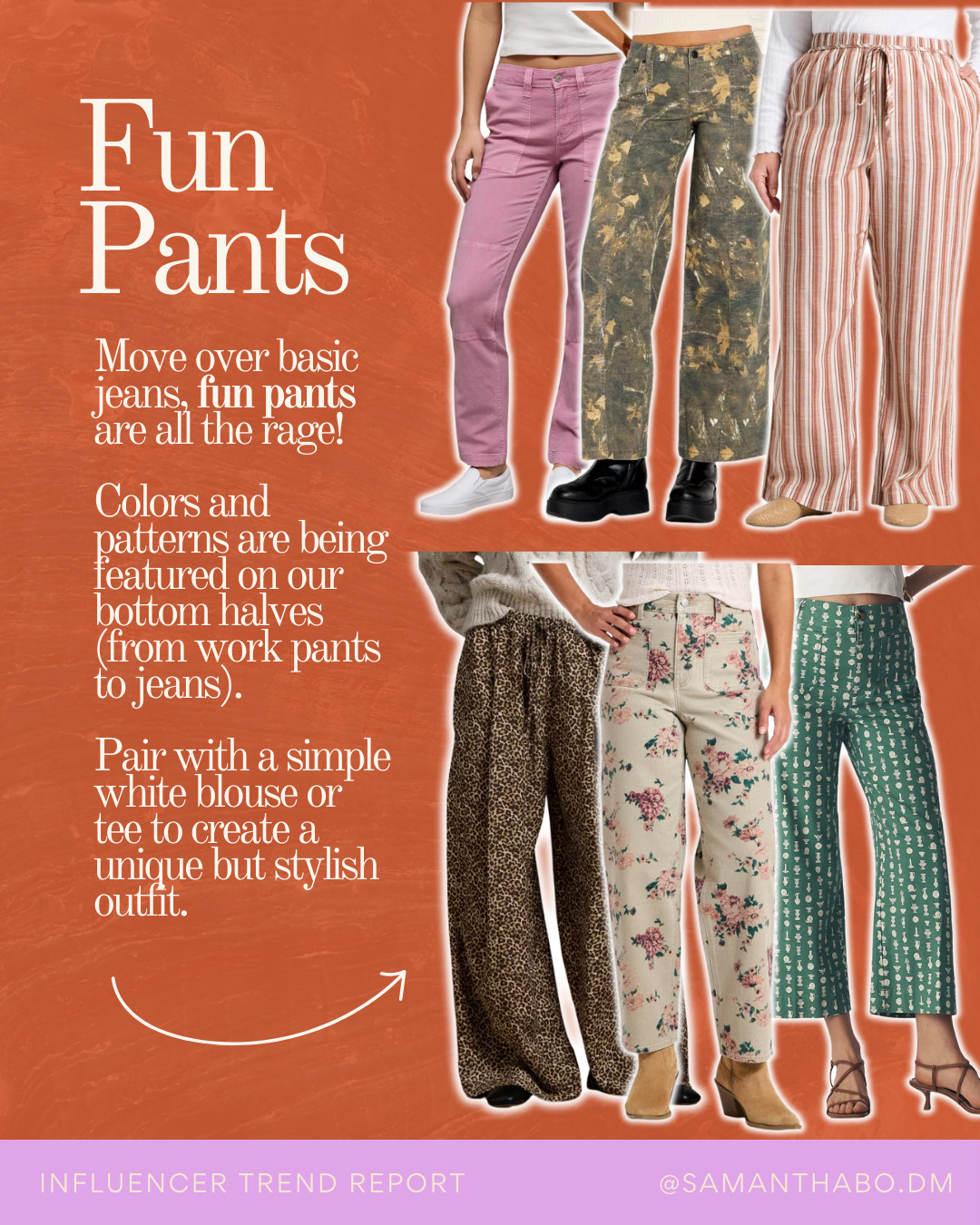Influencers can shop trending fun pants: pink pants, pattern jeans, striped pants, patterned pants, leopard print pants, floral pants, anthropologie pants, work pants, fun jeans 

 #LTKSpringSale #LTKootd #LTKSeasonal