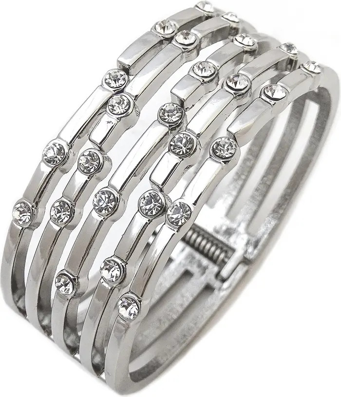 Rhodium Plated Bezel Swarovski Crystal Wide Hinged Bracelet | Nordstrom Rack