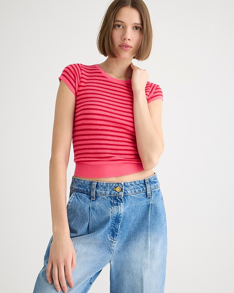 Ribbed featherweight cashmere T-shirt in stripe | J. Crew US