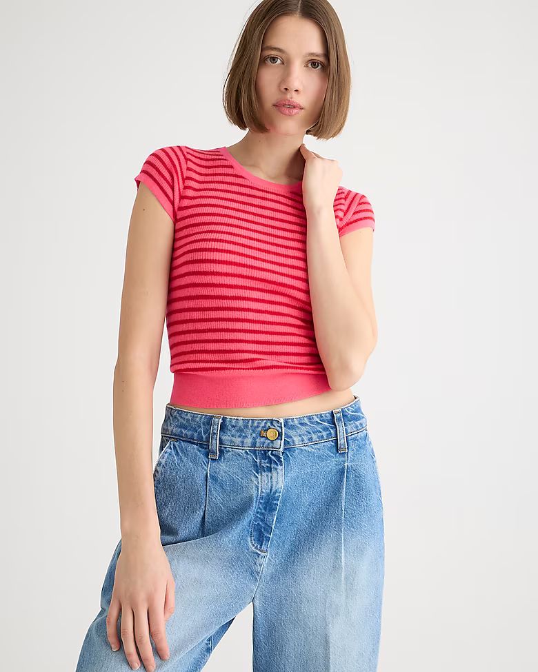 Ribbed featherweight cashmere T-shirt in stripe | J.Crew US