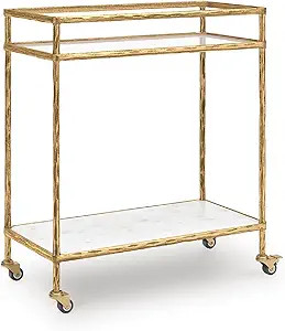 Signature Design by Ashley Plattfield Casual Antiqued 2-Tier Bar Cart with Casters, for Kitchen a... | Amazon (US)