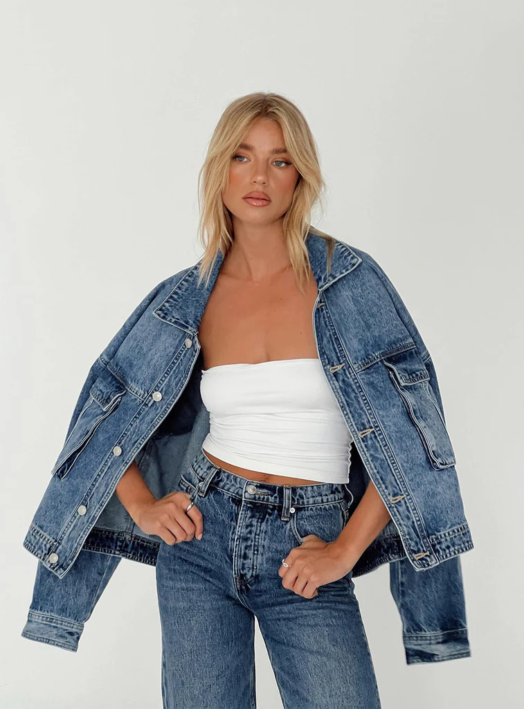 Kier Oversized Jacket Denim Mid Wash | Princess Polly US