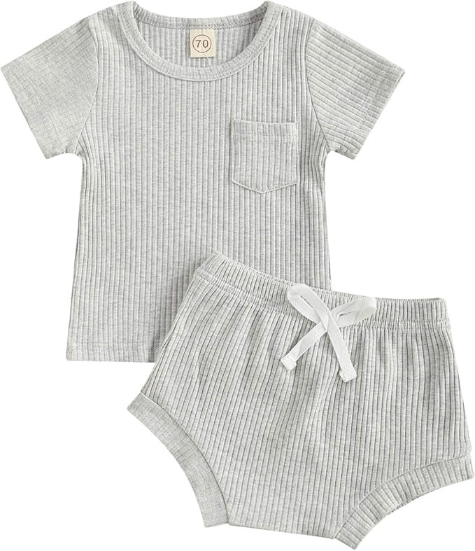 Infant Baby Boy Girl Fall Winter Clothes Outfit Solid Color Tops and Pants Kids Sweatsuit 2 Piece... | Amazon (US)