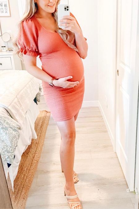 This maternity dress with puff sleeves is perfect for spring or summer maternity date night outfits!

#LTKunder100 #LTKbump