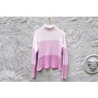 Vintage Y2K Striped Turtleneck Sweater - Pink Color Block Knit | Small | Etsy (US)
