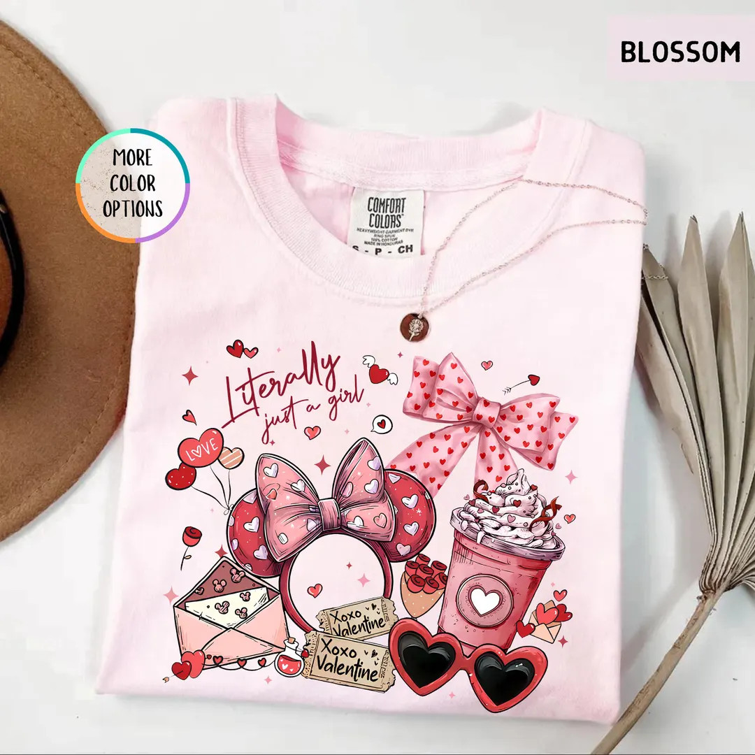 Comfort Colors® Literally Just A Girl T-shirt, Valentine Mouse and Friends Disney Shirt, Happy V... | Etsy (US)