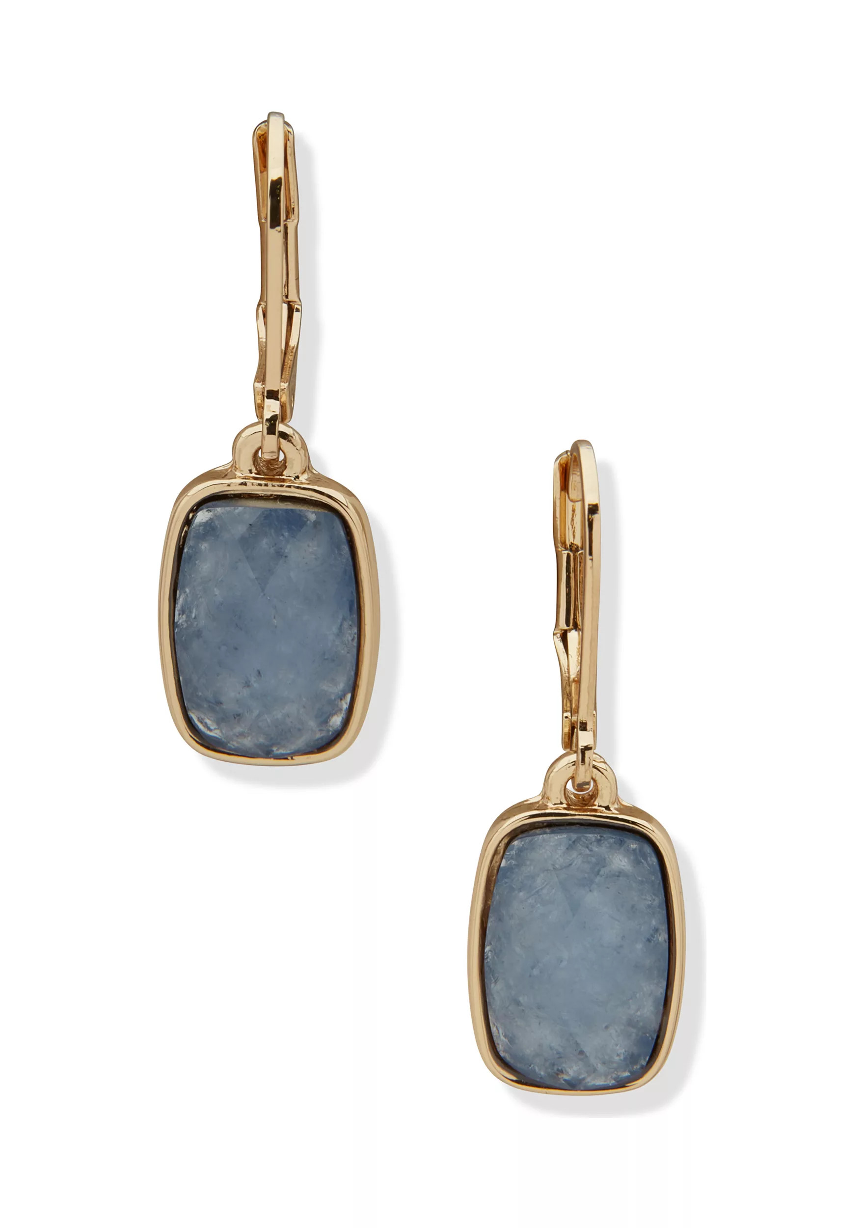 Gold Tone Light Sapphire Cushion Stone Drop Earrings | Belk