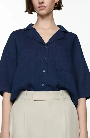 Boxy Elbow Sleeve Cotton Camp Shirt | Nordstrom