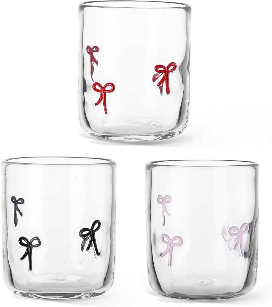 3 pcs Bow Icon Juice Glass Coquette Aesthetic Cup 14 ounce Double Old Fashioned Icon Handblown Co... | Amazon (US)