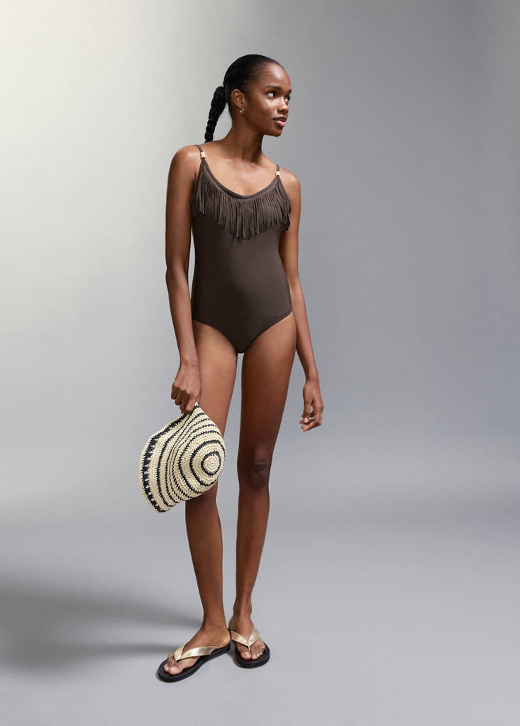 Fringed swimsuit with medium-coverage bottoms brown - Teen - S - MANGO TEEN | Mango (US/MX/AU)