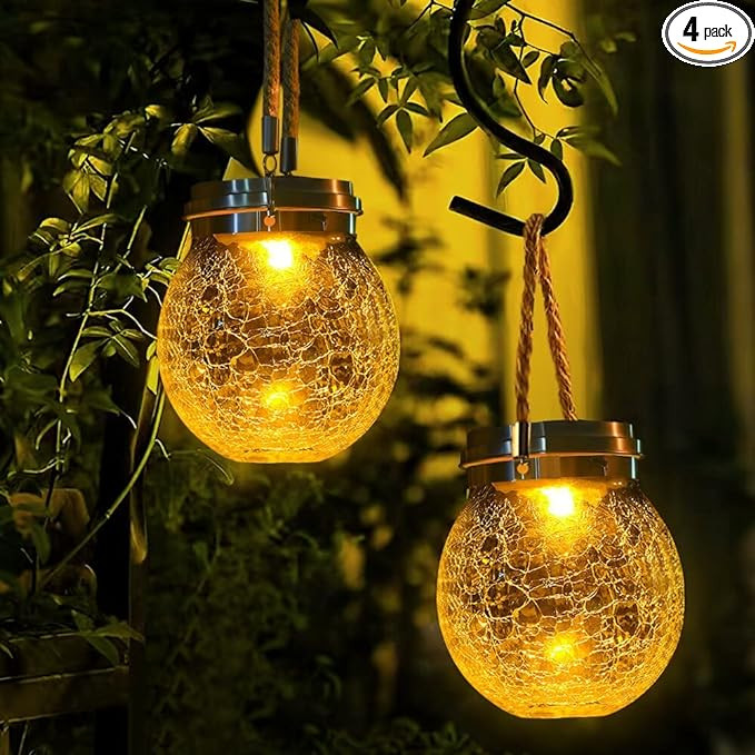 DBF Solar Lanterns Outdoor Waterproof, 4 Pack Hanging Solar Lights Outdoor Garden Decor, Amber Wa... | Amazon (US)