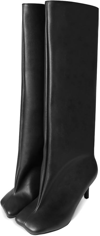 Women's Knee High Suede Boots for Women Wide Calf Square Toe Stiletto Heels Tall Boots Pull On Hi... | Amazon (US)