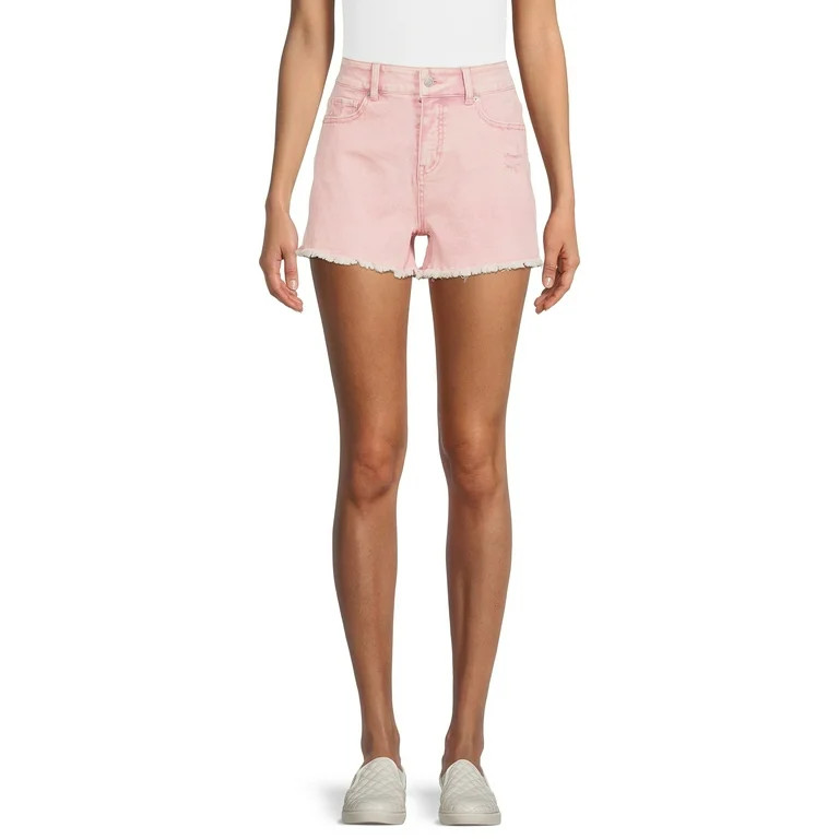 Time and Tru Women's High Rise Denim Shorts with Frayed Hem - Walmart.com | Walmart (US)