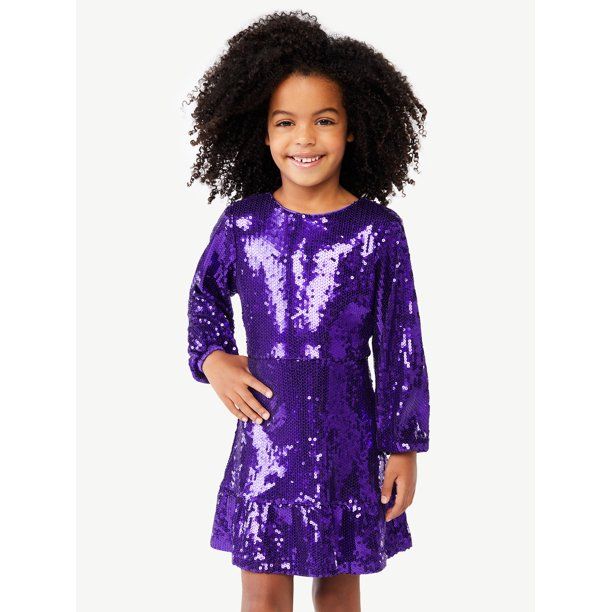 Scoop Girls Ruffle Tier Sequin Dress with Long Sleeves, Sizes 4-12 - Walmart.com | Walmart (US)