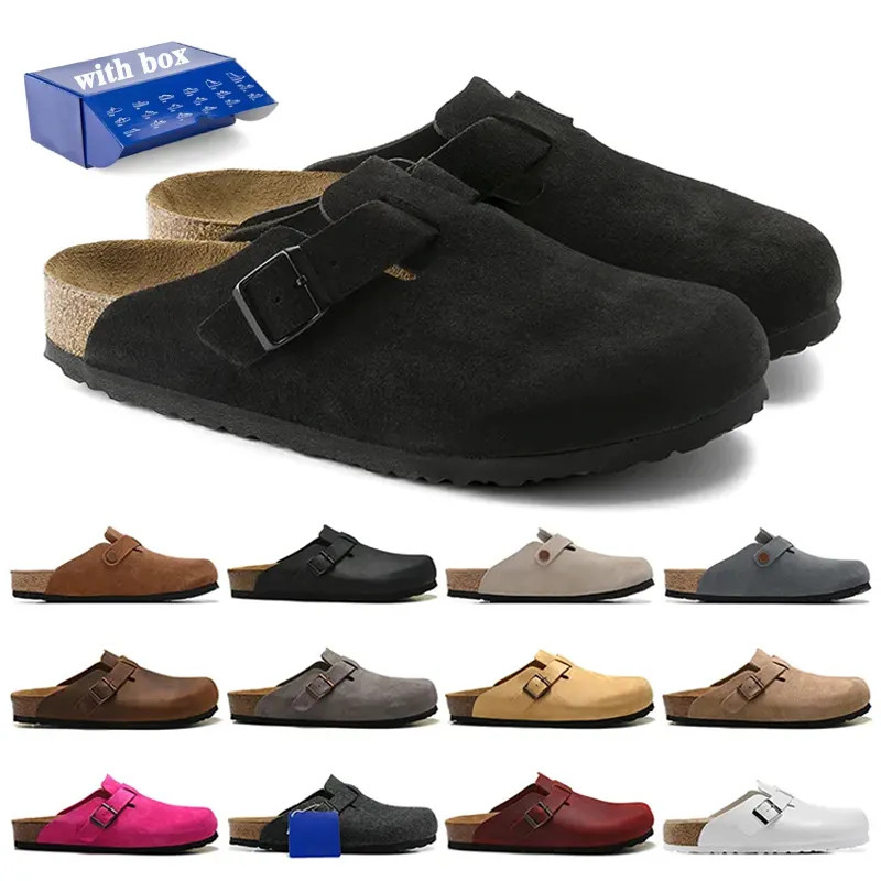 men women designer slides birkenstock boston clogs sandals soft suede leather taupe mocha black w... | DHGate