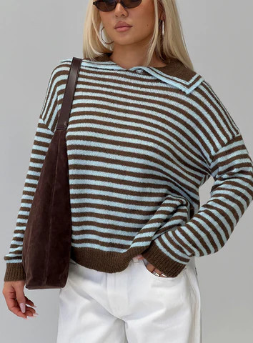 Moon Went Dark Collared Knit Sweater Stripe | Princess Polly US