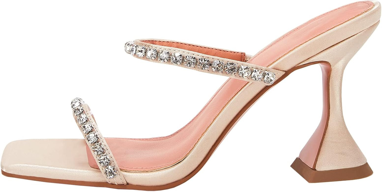 VETASTE Heeled Sandals for Women Square Toe Two Strap Party Wedding Satin Heels | Amazon (US)