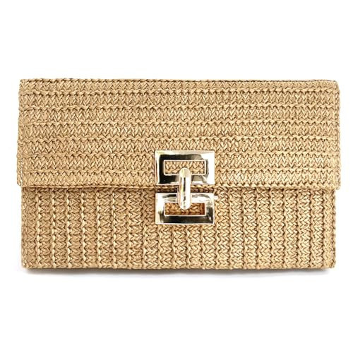FantasyBear Summer Straw Cluth for women,Rattan Handbags for Women Wicker Purses for Vacation Beach (Apricot) | Amazon (US)